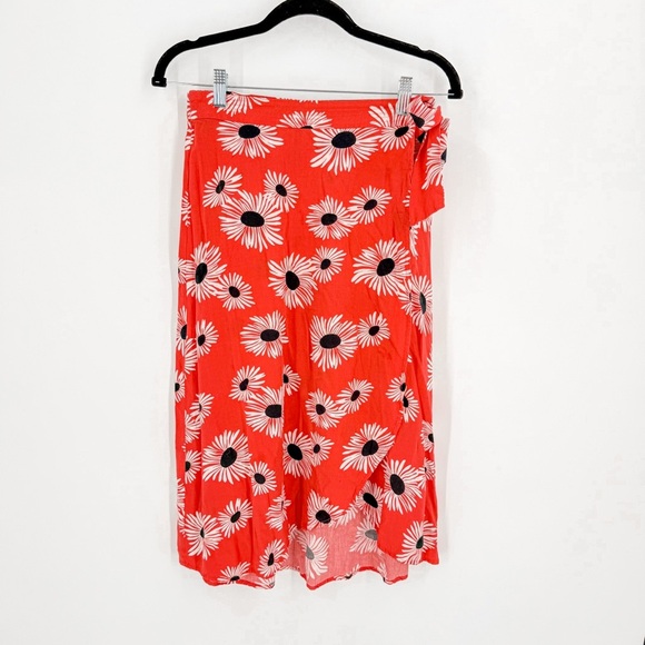 Anthropologie Red Asymmetrical Wrap Midi Skirt - Picture 2 of 10